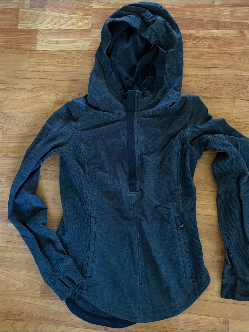 Lululemon Dark Charcoal Heather Post Sweat 1/2 Zip Hooded Pullover Size 6